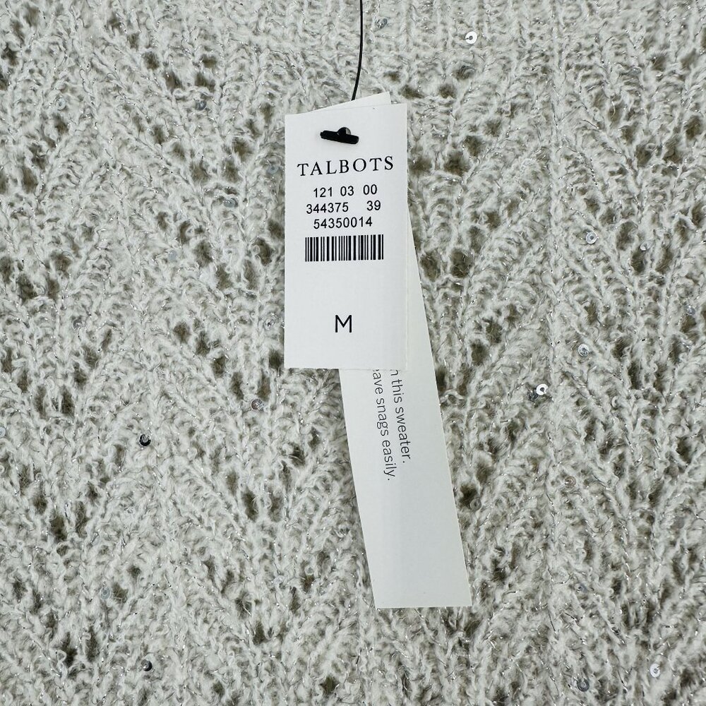 Talbots Gray Silver Metallic Sequin Embellished Long Sleeve Crew Neck Sweater M - Picture 7 of 8